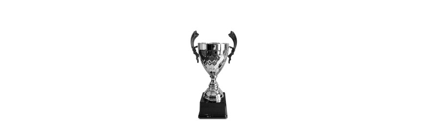 LARGE SILVER METAL HANDLED TROPHY CUP - 3 SIZES - 44CM to 61CM LARGE SILVER METAL HANDLED TROPHY CUP - 3 SIZES - 44CM to 61CM